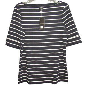 Lauren Ralph Lauren Blue White Stripe Top Size L Short Sleeve Nautical New Tag